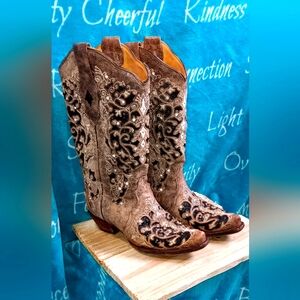 Corral Womans Boots Ashley Brown and Black Sequin Inlay size 6.5